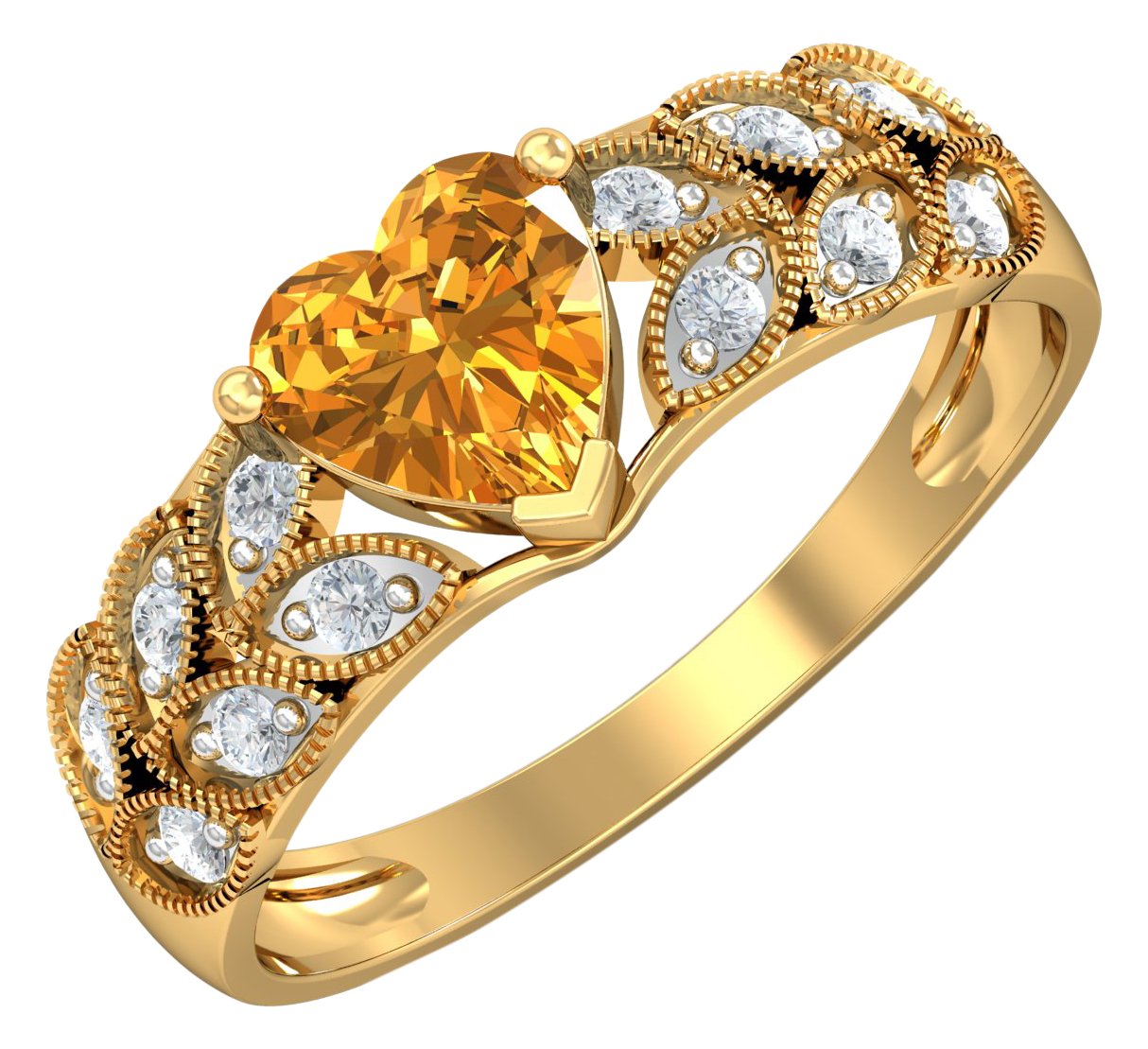 18KT Yellow Gold Citrine Heart Ring for Women-image-22