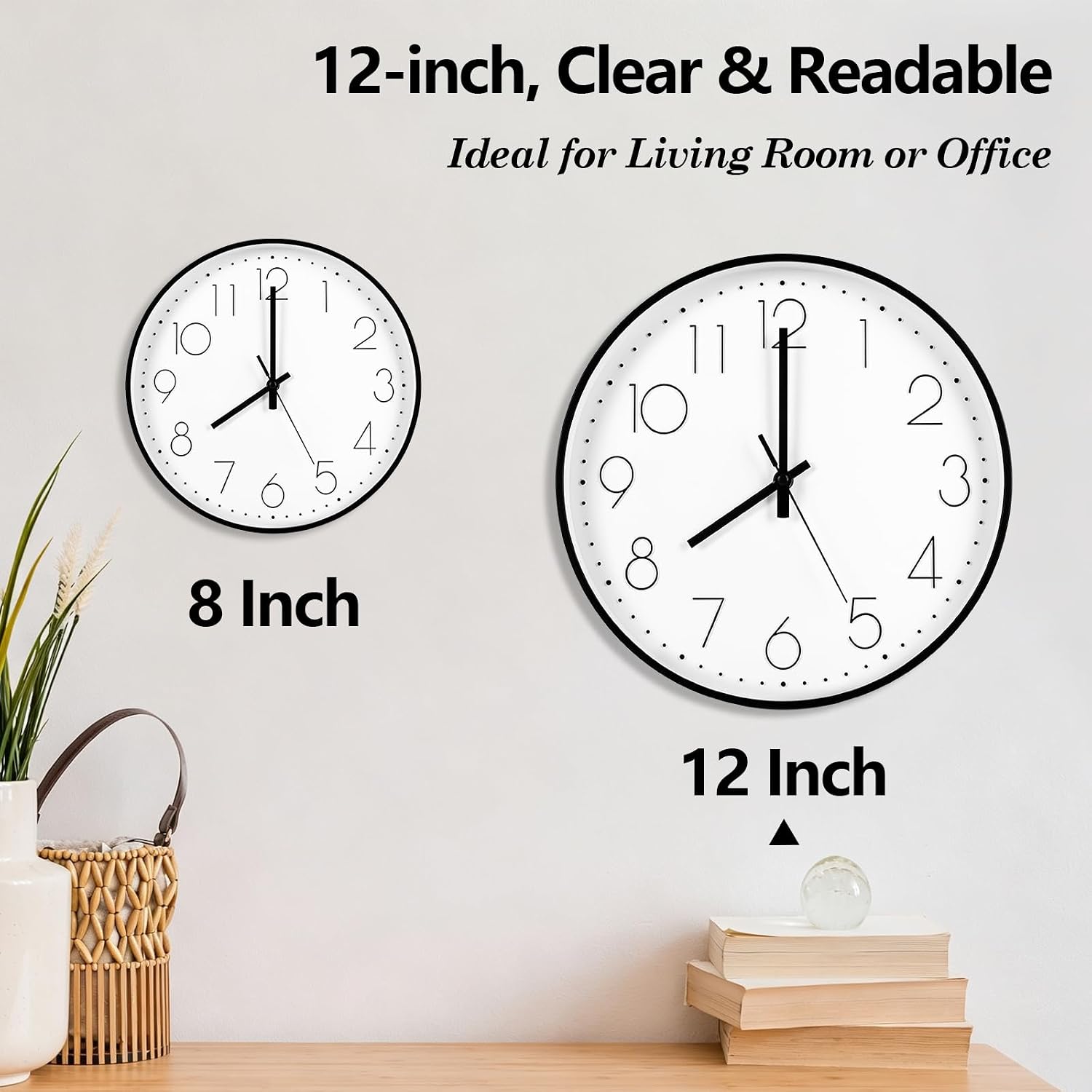 Wall Clock 2 Pack 12 Inch Silent Wall Clocks Battery Operated