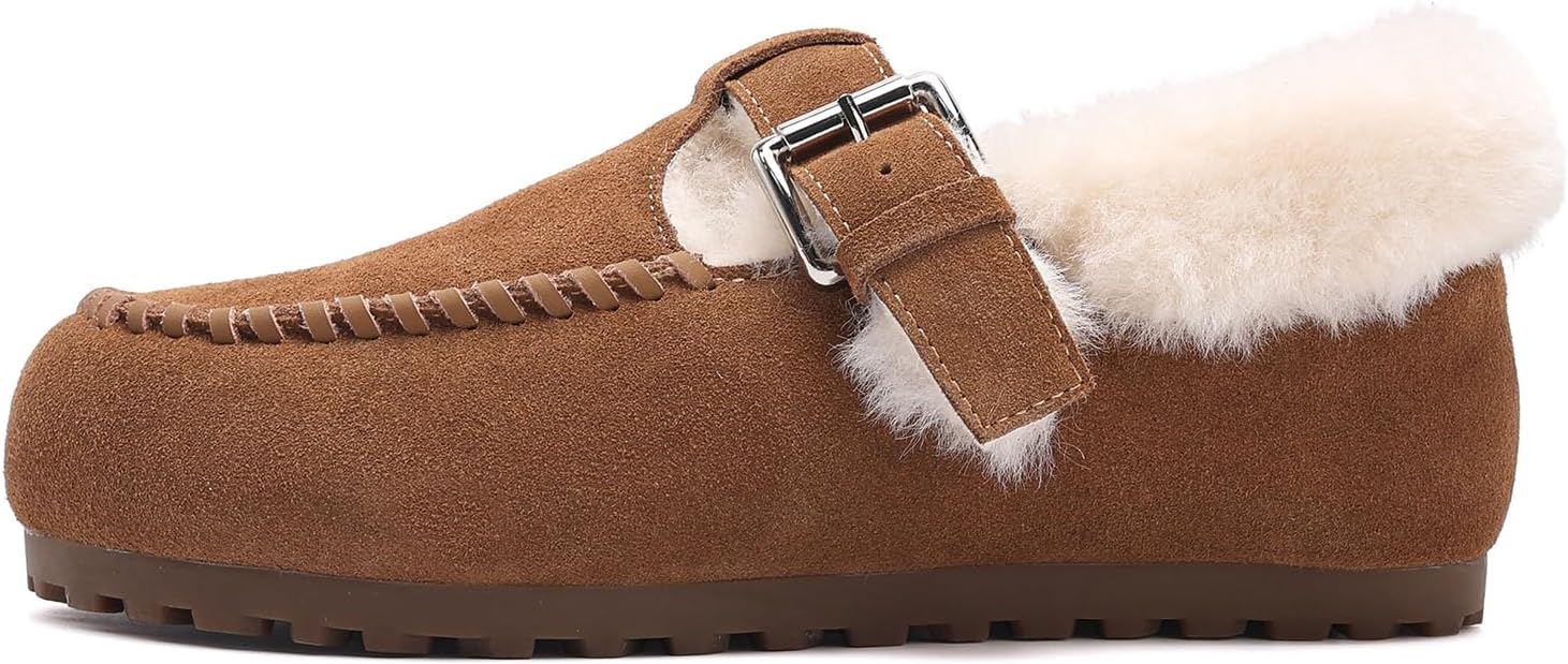 Women’s Anti-Slip Loafers for Winter,Leather Slip-On Flats with Fur, Warm and Cozy Design,Comfortable for Leisure,Work,Walk - Image 2