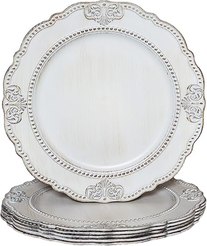 Spsyrine Platos de carga amarillos beige antiguos, paquete de 6 cargadores de 13 pulgadas para platos de cena, bodas, banquetes, fiestas