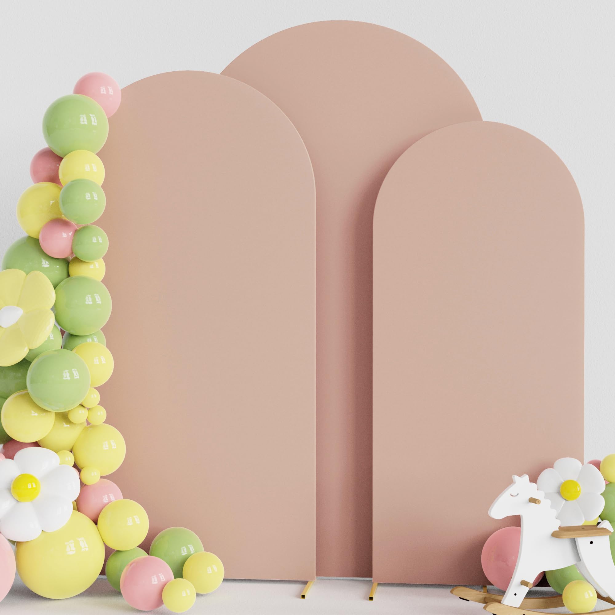 Asee'm Set of 3 Wedding Arch Cover Fitted Spandex Covers (7.2FT, 6.6FT, 6FT) 2-Sided Round Top Chiara Backdrop Stand Cover for Party Birthday Banquet Decoration Nude