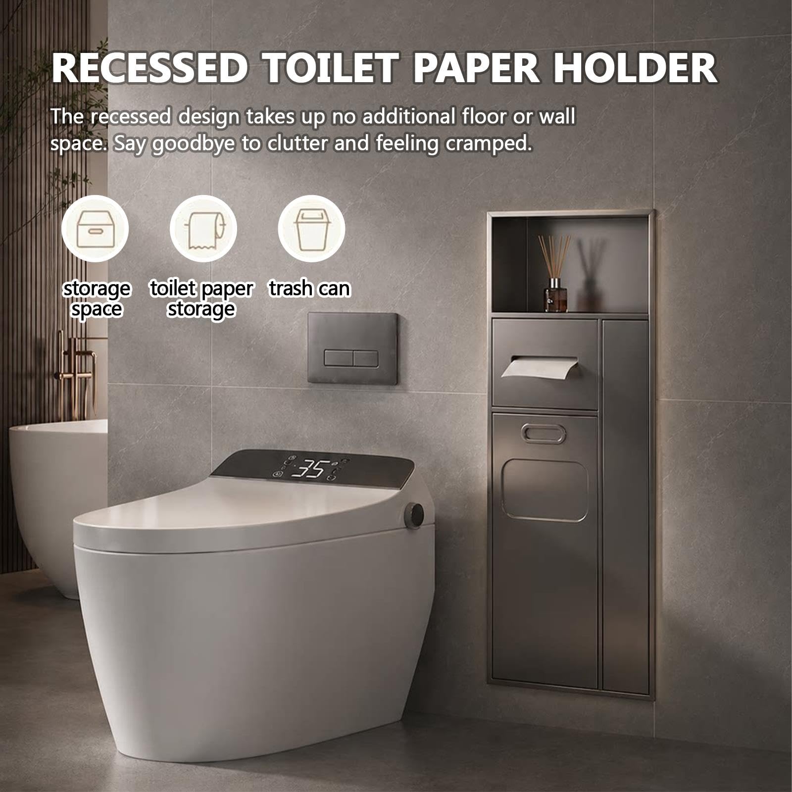 Niche De Baño 4 En 1, Portarrollos Papel Higiénico Empotrable Acero