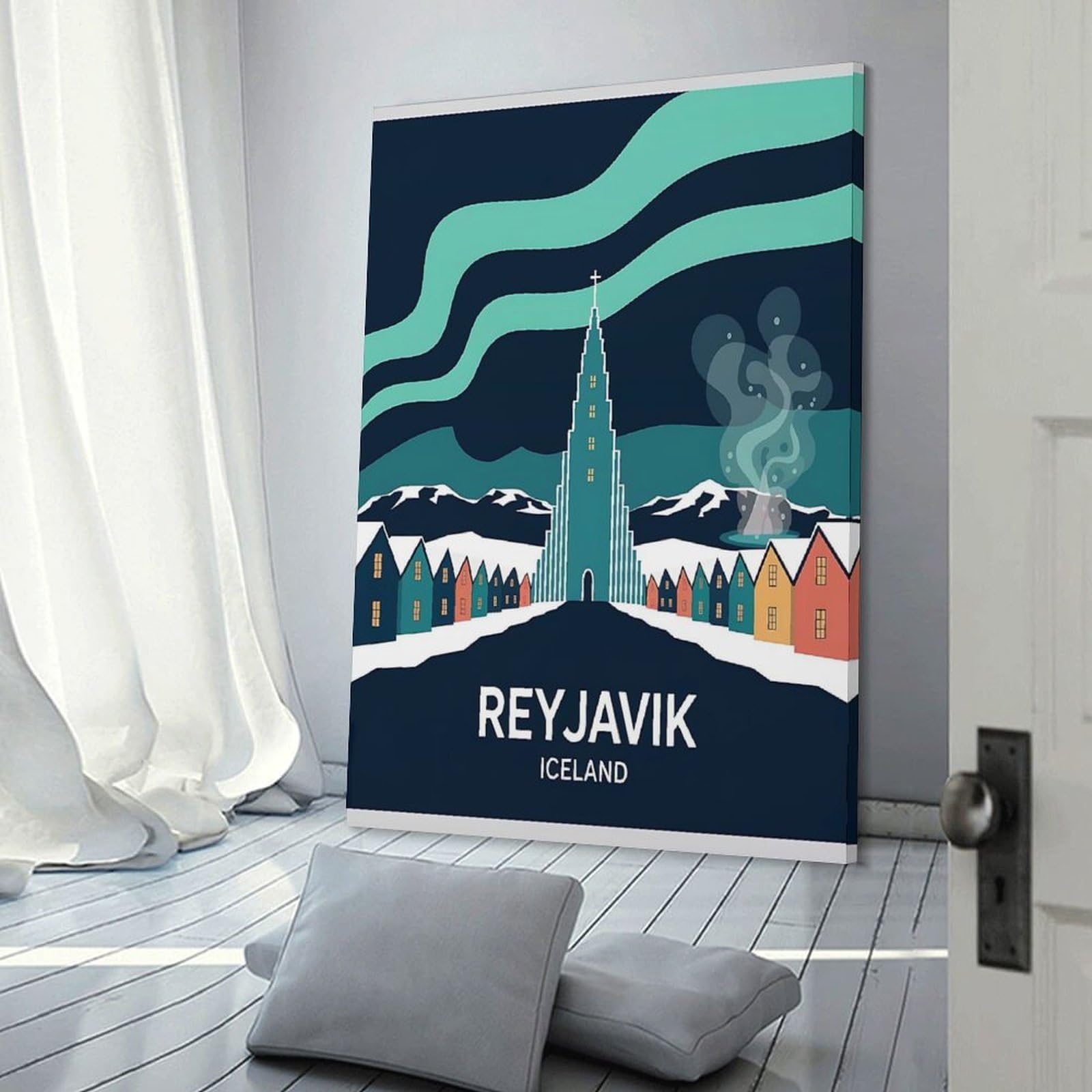 Junmoney Decorative Canvas Print Reykjavik Iceland Travel (2), 16x24inch(40x60cm), for Home Office, Desk Area Or Studio, Home Office Artwork with Decorative Appeal