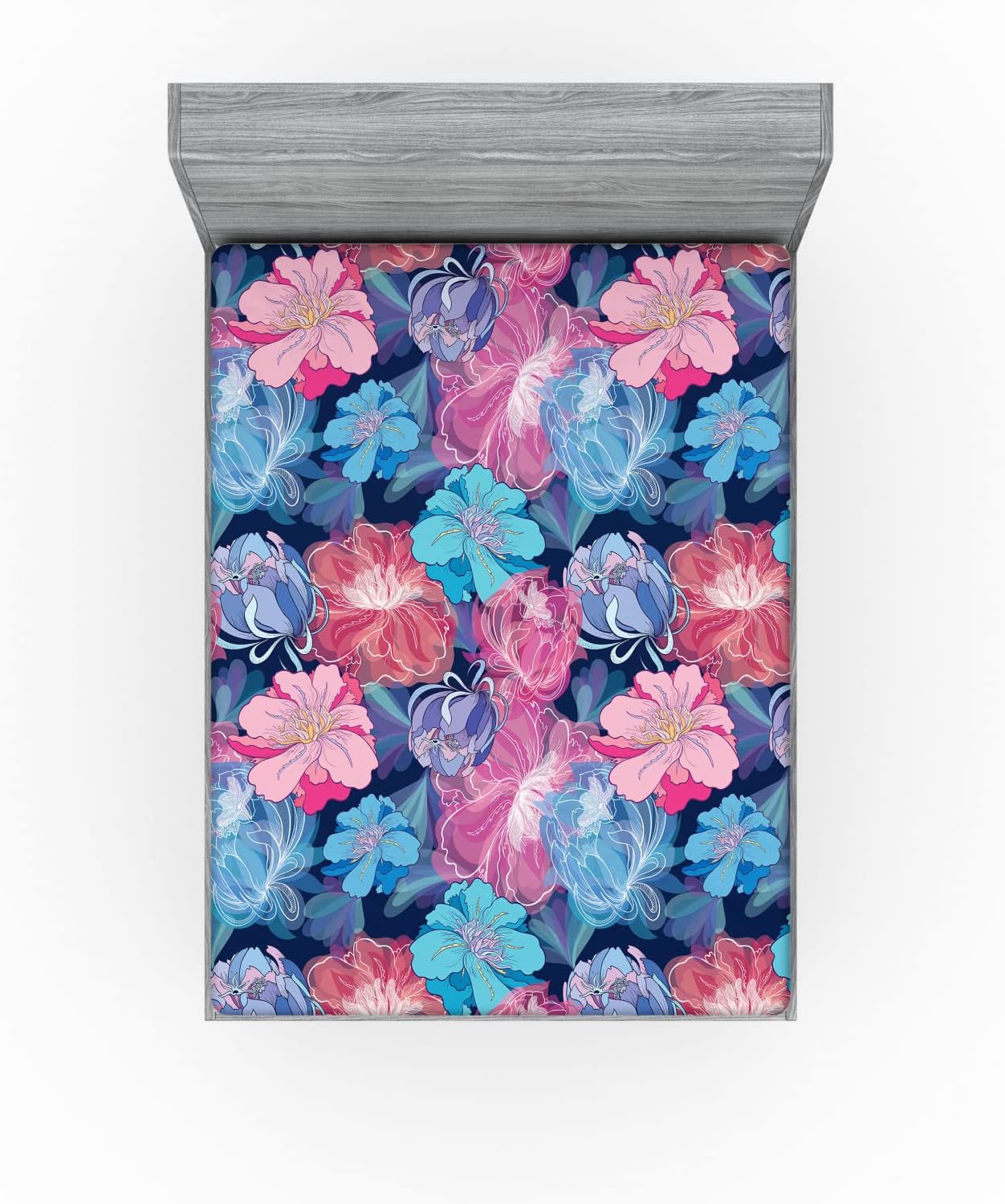 Ambesonne Natural 2 Pack Fitted Sheet, Floral Motifs in Watercolor, Bed Cover All-Round Elastic Deep Pockets 2 Pieces, Package Contains 2 Queen Size Fitted Sheets, Pale Sky Blue Pale Fuchsia