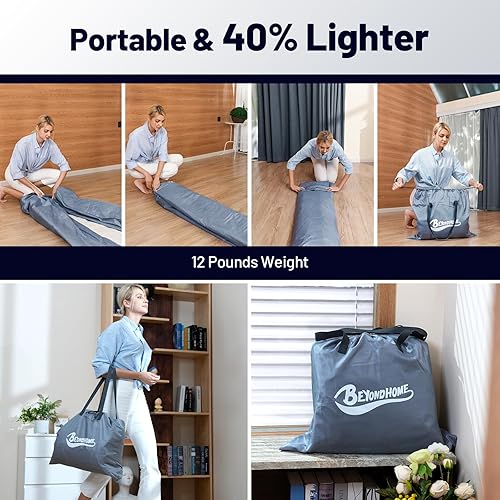 Miniatura 6 de Beyondhome Colchón de aire sin PVC tamaño Queen con bomba integrada, inflado de un botón y parada automática, soporte hermético de 720 libras,