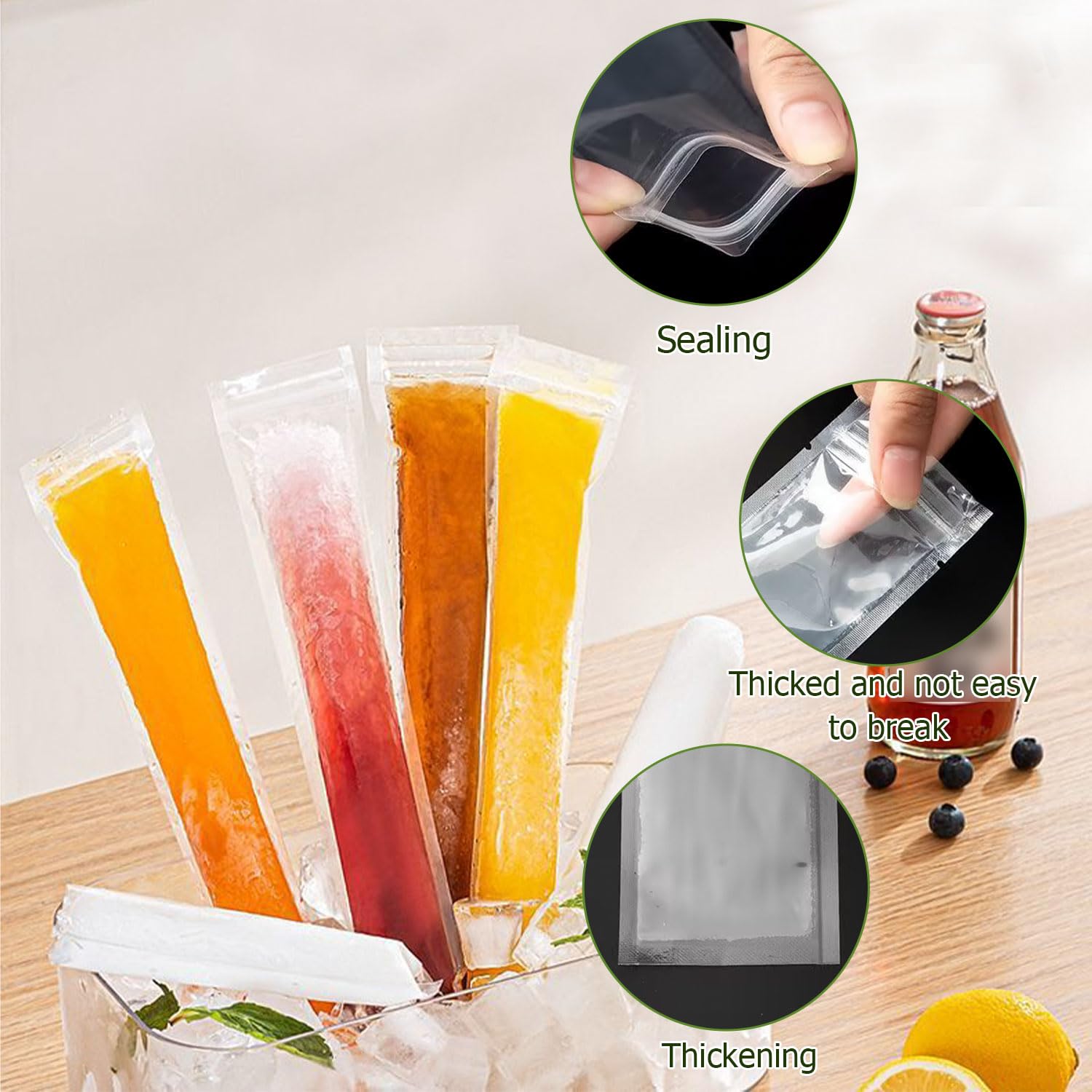 200 Sachets à Popsicle DIY - 28 X 5,5 Cm, Sans BPA, Avec Entonnoir, Pour Yaourt, Jus, Glace Maison - 10