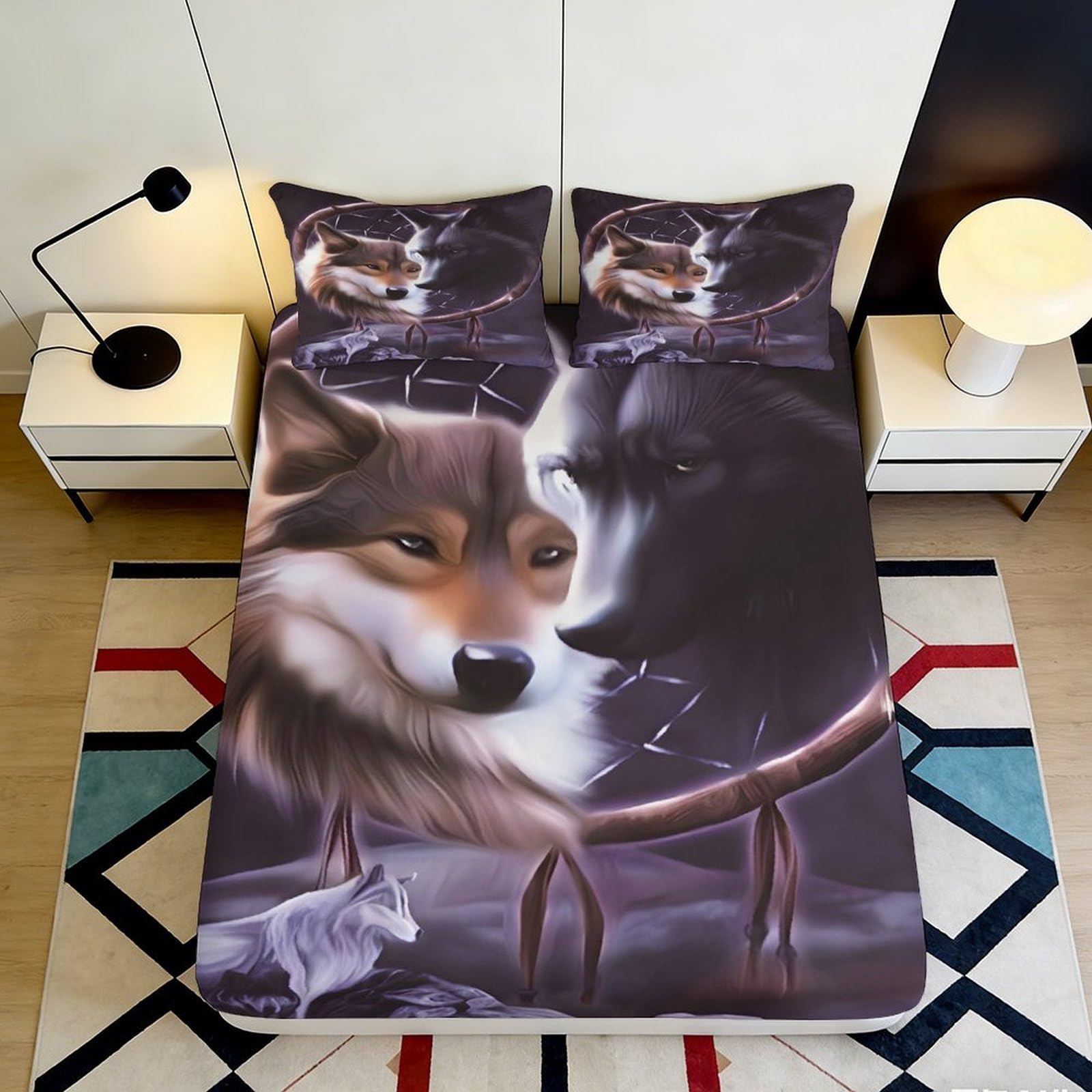 Jqzkxnhpbr Style-2 3D Printed Wolf Moon Fitted Sheet Microfiber Soft Bed Cover Forest Night Mattress Cover For Bedroom Dorm Decor 90X200x25cm