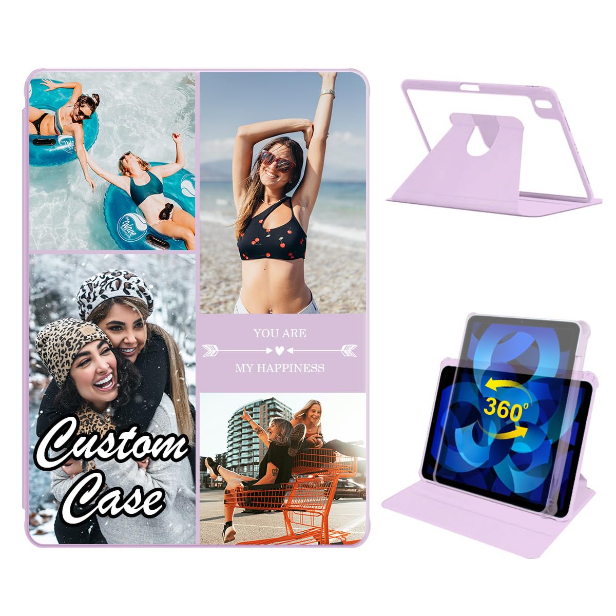 Custom Photo Case for iPad Air 11 Inch 7th/6th Generation (M3/M2) 2025/2024 Collage Picture,Clear Back,TPU Shockproof Frame Cover,360 Degree Rotating