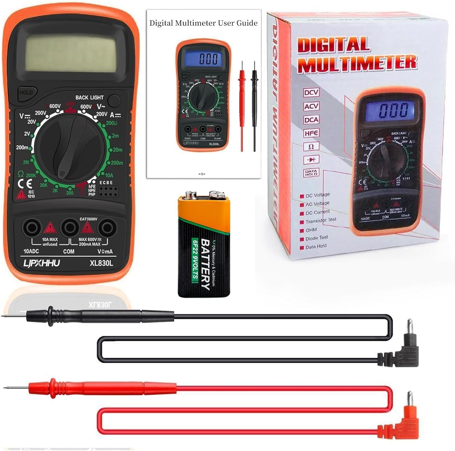 Digital Multimeter Voltmeter Battery Voltage Multi Tester AC DC Volt OHM Amp Current Meter Circuit Continuity Resistance Diode Electrical Tester with Test Leads Backlight LCD Display - Image 8