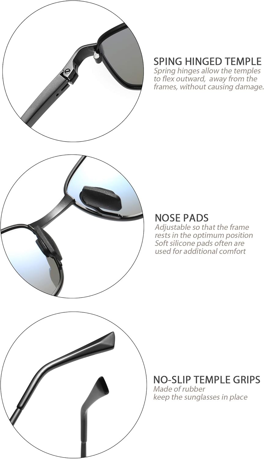 ZHILE Wrap Polarized Sunglasses Rectangular Metal Frame Classic Style Large Size - Image 5