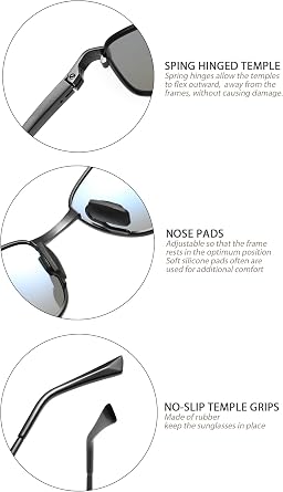 ZHILE Wrap Polarized Sunglasses Rectangular Metal Frame Classic Style Large Size