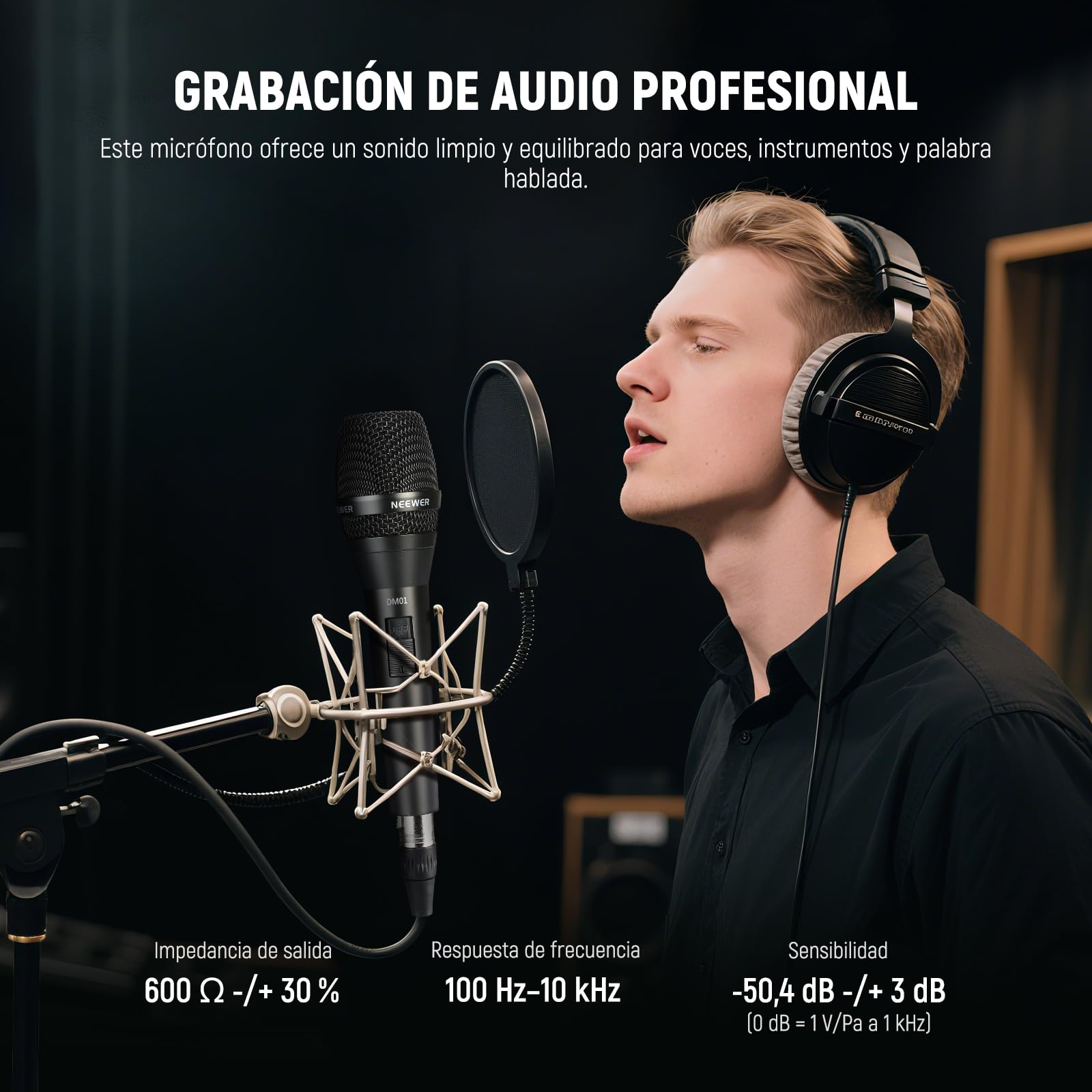 NEEWER DM01 Micrófono dinámico cardioide con Cable XLR para Cantar Podcast, Juegos de PC, Juegos, Estudio, Voz, actuaciones en Vivo, 600Ω +/- 30% de impedancia, Rango de frecuencia de 100 Hz-10 KHz