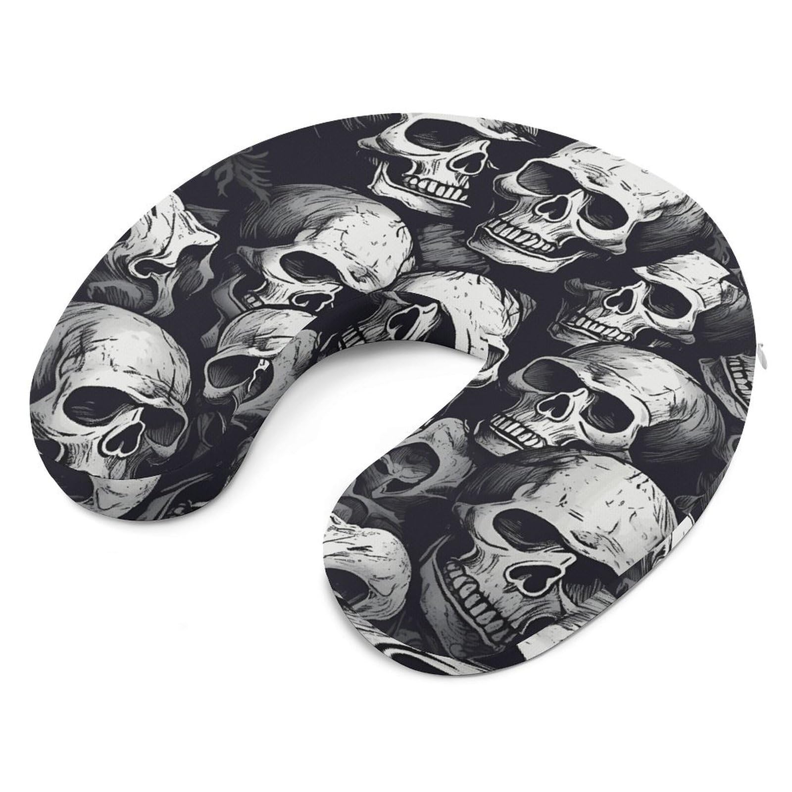 Almohada en forma de U con patrón de calaveras 1, núcleo de almohada de espuma viscoelástica, cojín, proporciona apoyo para el cuello, almohada de viaje, adecuada para aviones, coches