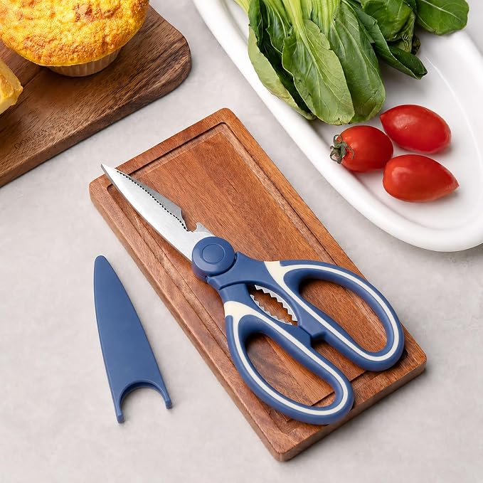 Amazon Brand - Solimo Multipurpose Kitchen Scissors Smooth Plastic Handle Heavy Duty Scissor For Home Use Craft Work Tailoring Cutting Dark Blue 9x21 cm Pack Of 1