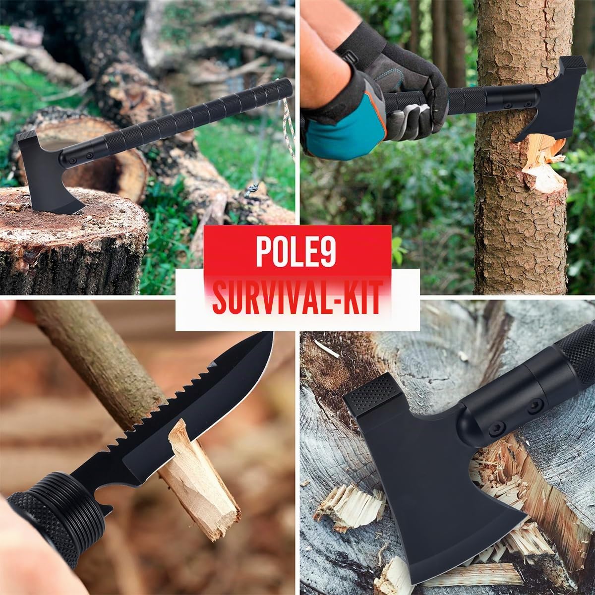 11-in-1 Survival Multitool mit Axt & Hammer – Taktisches Camping-Werkzeug inkl. Messer, Säge, Feuerstarter & Notfallpfeife Outdoor, Wandern & Bushcraft