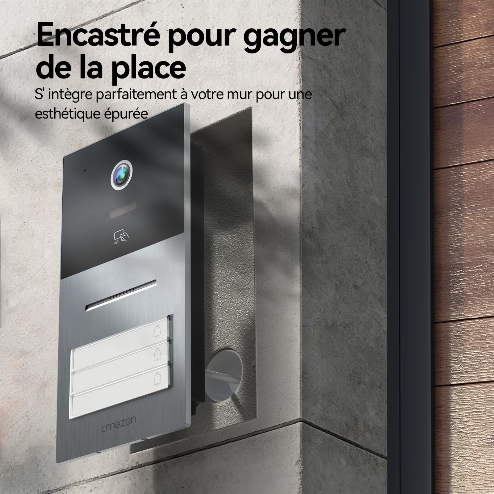 TMEZON Visiophone connecté Filaire 2 Fils Y70,Interphone Vidéo WiFi avec IP Moniteur écran Tactile,Sonnette de Caméra Vision Nocturne,APP Unlock à Distance,Badges,Detection Humaine,3 Familles