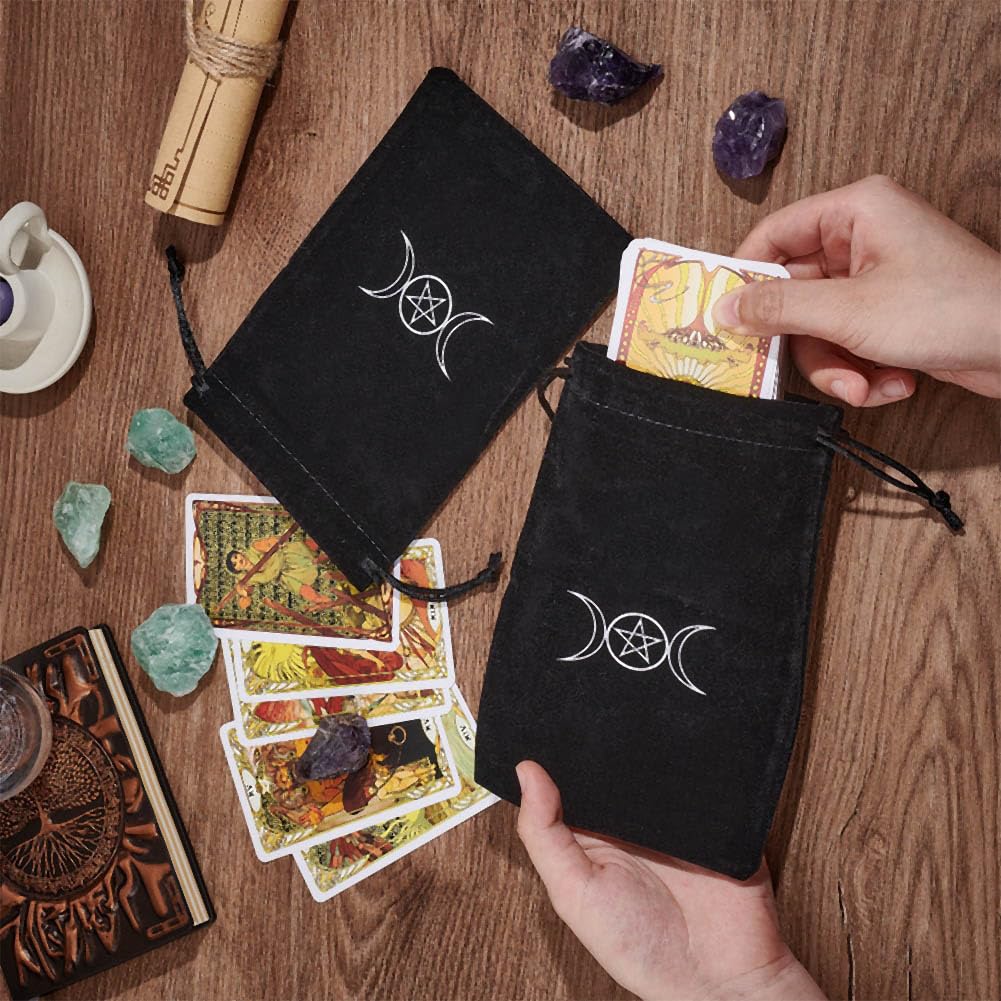 CREATCABIN 4pcs Black Tarot Drawstring Bag Velvet Jewelry Pouches Package Drawstring Pouch Velvet Storage Bag Mixed Gift Fabric Cloth Bag For Halloween Easter Christmas Thanksgiving Party - Image 3