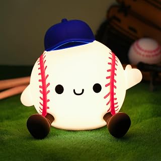 Attivolife Baseball Night Light for Boys - Soft Silicone Dimmable Rechargeable Touch LED Lamp, Nursery Bedroom Decor & Sports Fan Gift