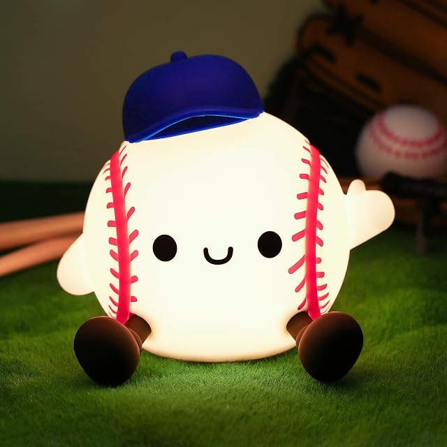 Attivilife Baseball Night Light Baseball Gifts for Boys Soft Silicone Nursery Bedroom Bedside Decor Dimmable Rechargeable LED Touch