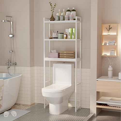 Miniatura 4 de Gizoon 3 Tier Over The Toilet Storage Cabinet, Bamboo Bathroom Over Toilet Storage with Adjustable Shelves，Space-Saving Freestanding Shelves,