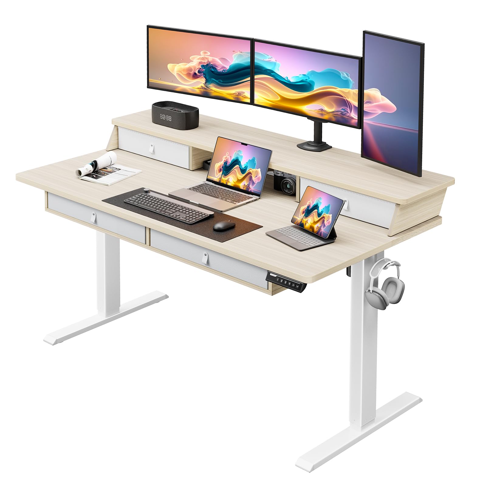 ErGear Electric Standing Desk with 4 Drawers, Height Adjustable Desk with Storage, C-Clamp Mount Compatible, Computer Home Office Table with Cable