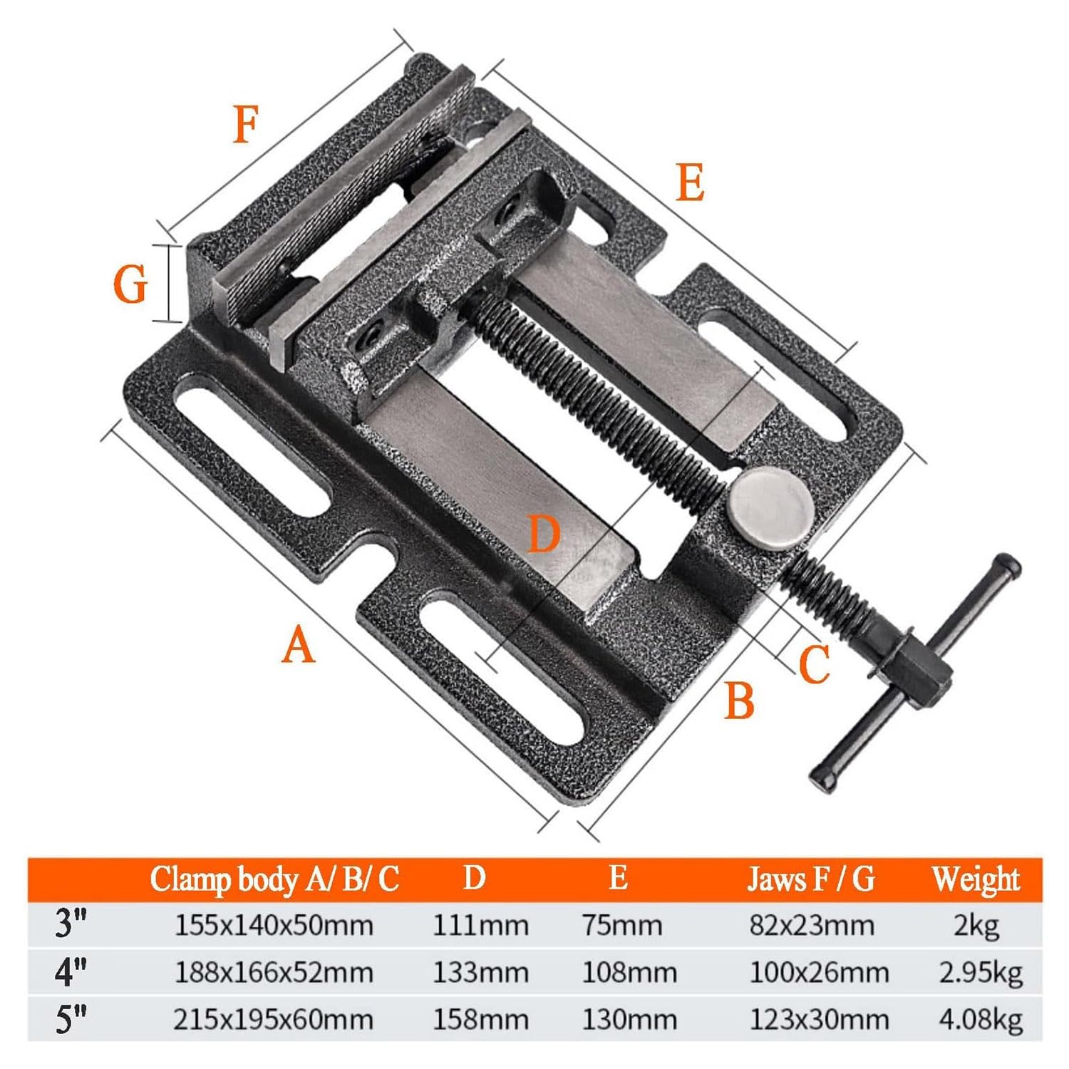 Etau pour perceuse,Etau mécanique, Étau de fraisage industriel avec 4 boulons de montage, perceuse à colonne à dégagement rapide(4inch)