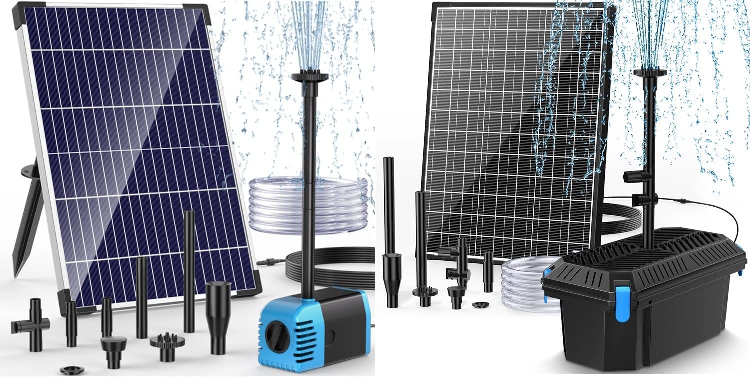 POPOSOAP Solar Water Pump 12W & 20W Solar Powered Water Pump and Pond Filters for Outdoor Ponds Fish Tank Garden Pool Water Feature Waterfall