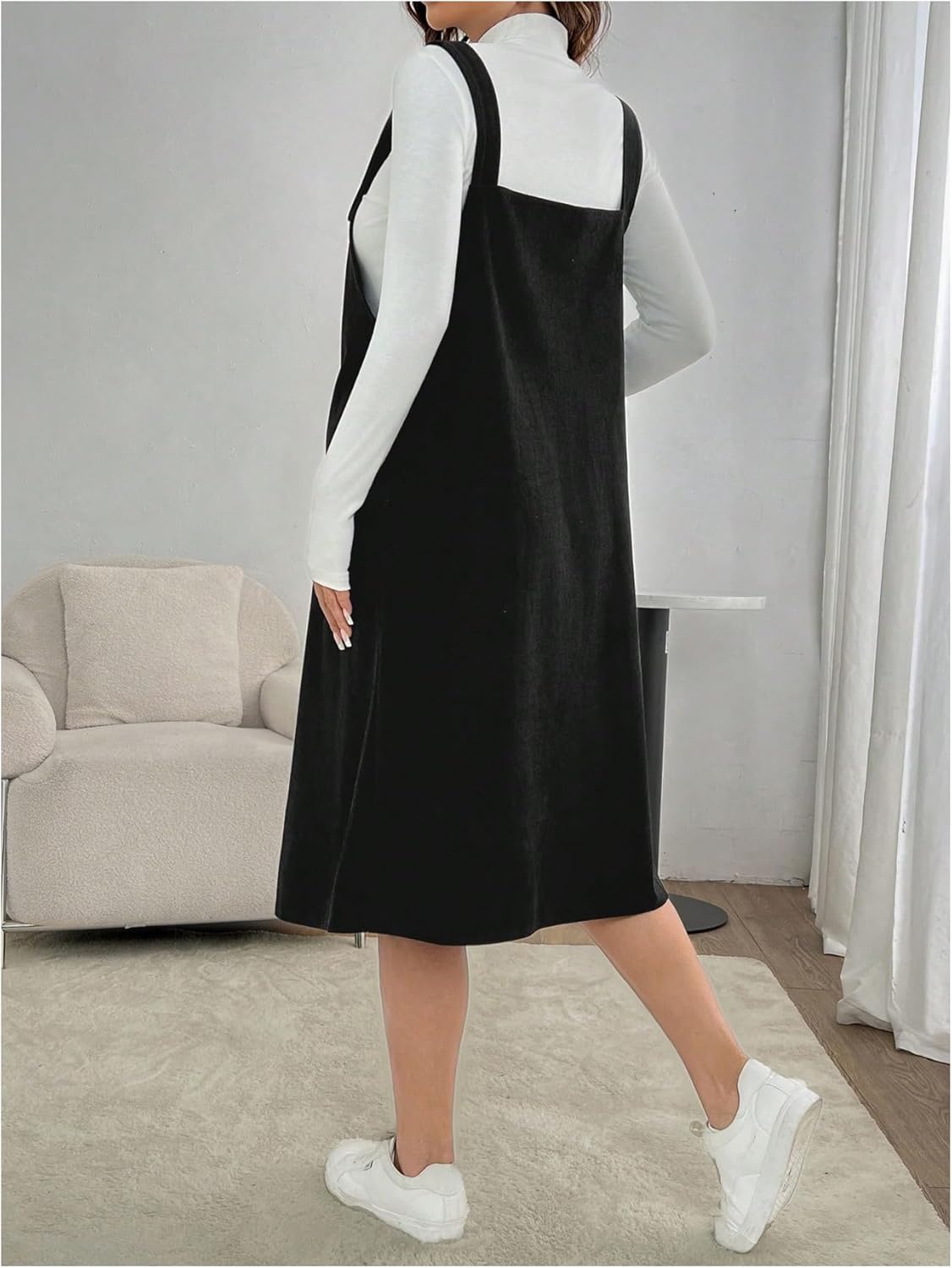 MakeMeChic Women's Maternity Overalls Dress Wide Strap Sleeveless Open Back A Line Pregnancy Midi Dresses - Image 3