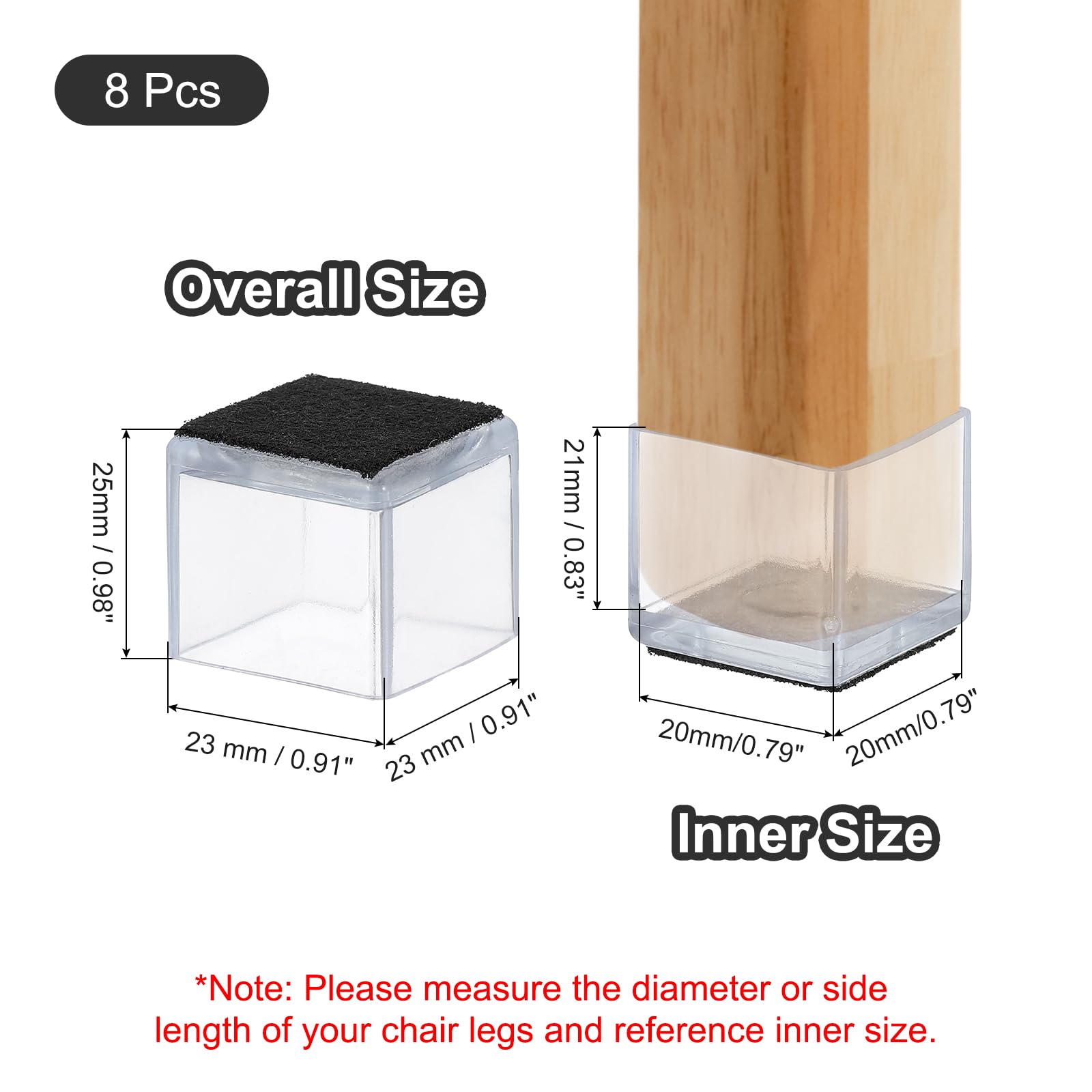 PATIKIL Chair Leg Floor Protector for Hardwood Floors 8 Pcs Square PVC Felt Fit 0.79" Furniture Leg Cap Furniture Feet Cover Furniture Feet Carpet Small Slider - Image 2