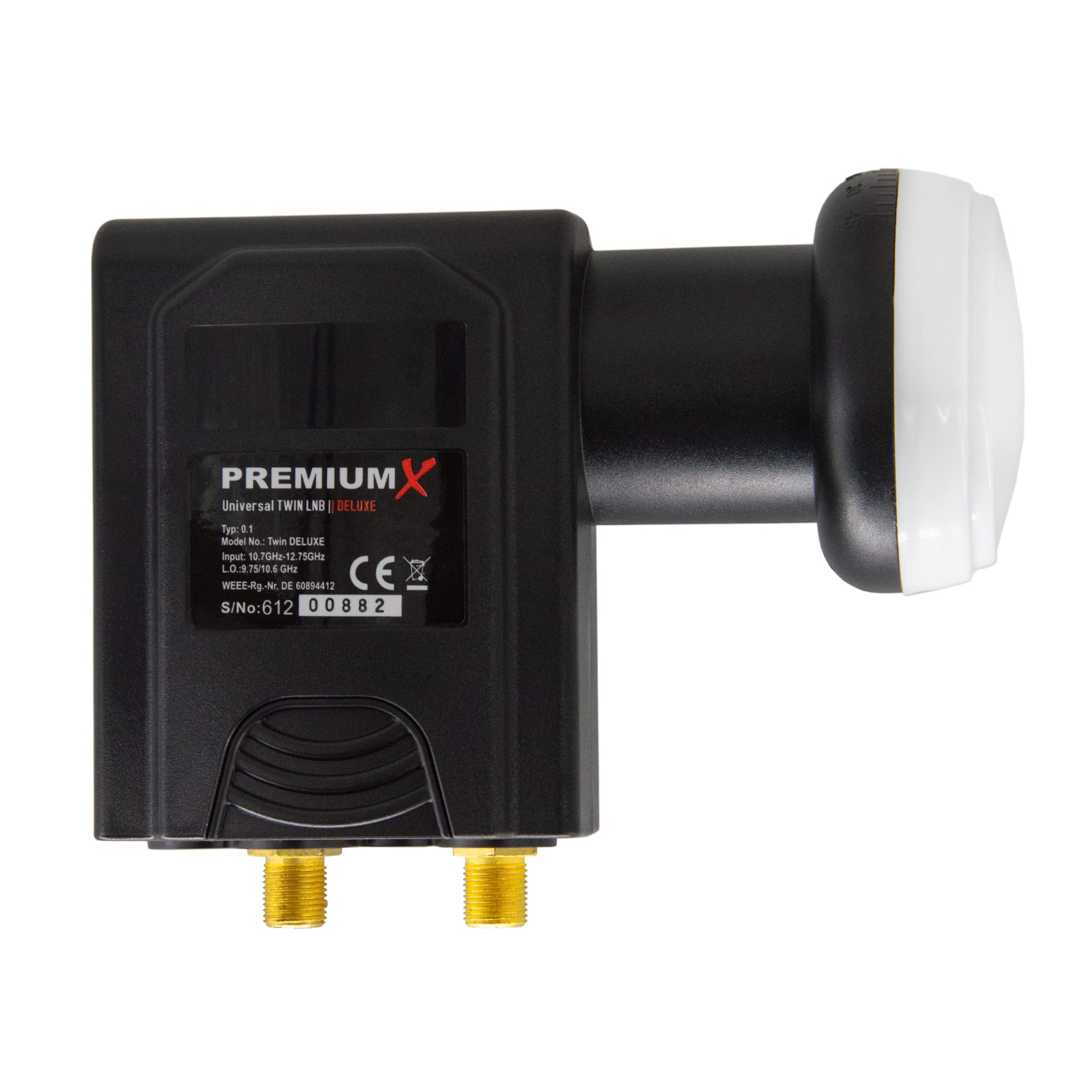 PremiumX Deluxe Twin LNB - Convertidor de señal para 2 usuarios con recepción satelital Digital en HD, UHD y 4K. Soporta DVB-S2 y oscilador de Referencia PLL para el máximo Rendimiento