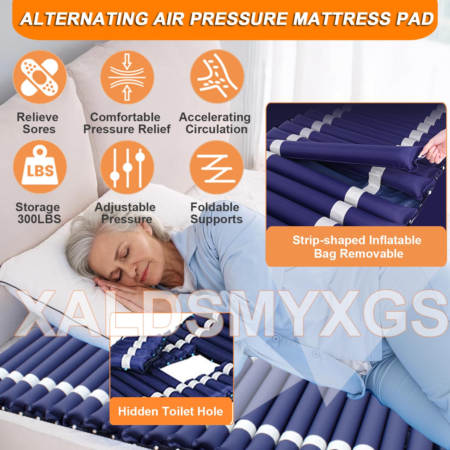 Genérico Colchón Antiescaras De Presión Alternante, Colchon Antiescaras 90x195 Cama Articulada con Bomba, Colchón para Aliviar La Presión para Hogares y Camas Hospitalaria, Airbag Desmontable,Blue b