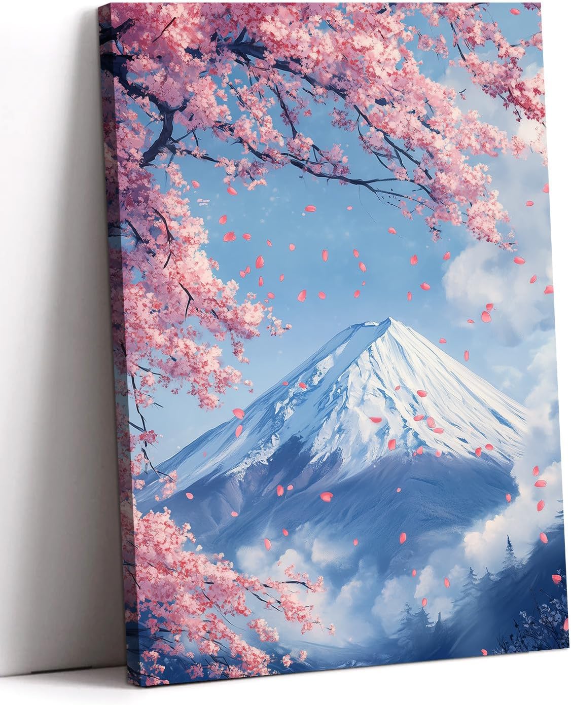 KSZZYXWS Japanese Wall Art Mount Fuji Picture Pink Cherry Tree Paintings Asian Landscape Canvas Prints Japan Artwork Living Room Home Office Decor - A, 12"x18"