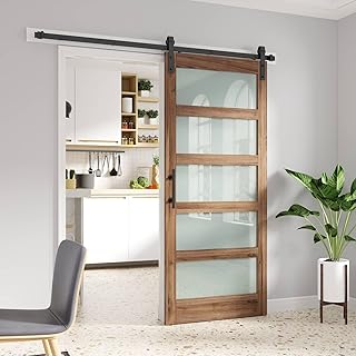 FREDBECK 38 x 84 inch Glass Barn Door with 6.6FT Barn Door Hardware Kit ...