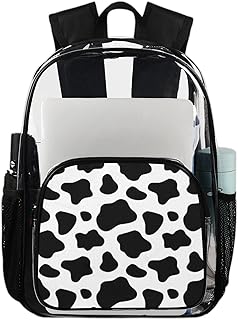 Mochila transparente com estampa de vaca, mochila transparente impermeável de vaca animal fofo mochila transparente de PVC com alça de ombro reforçada para escola, trabalho, viagens, Multicor