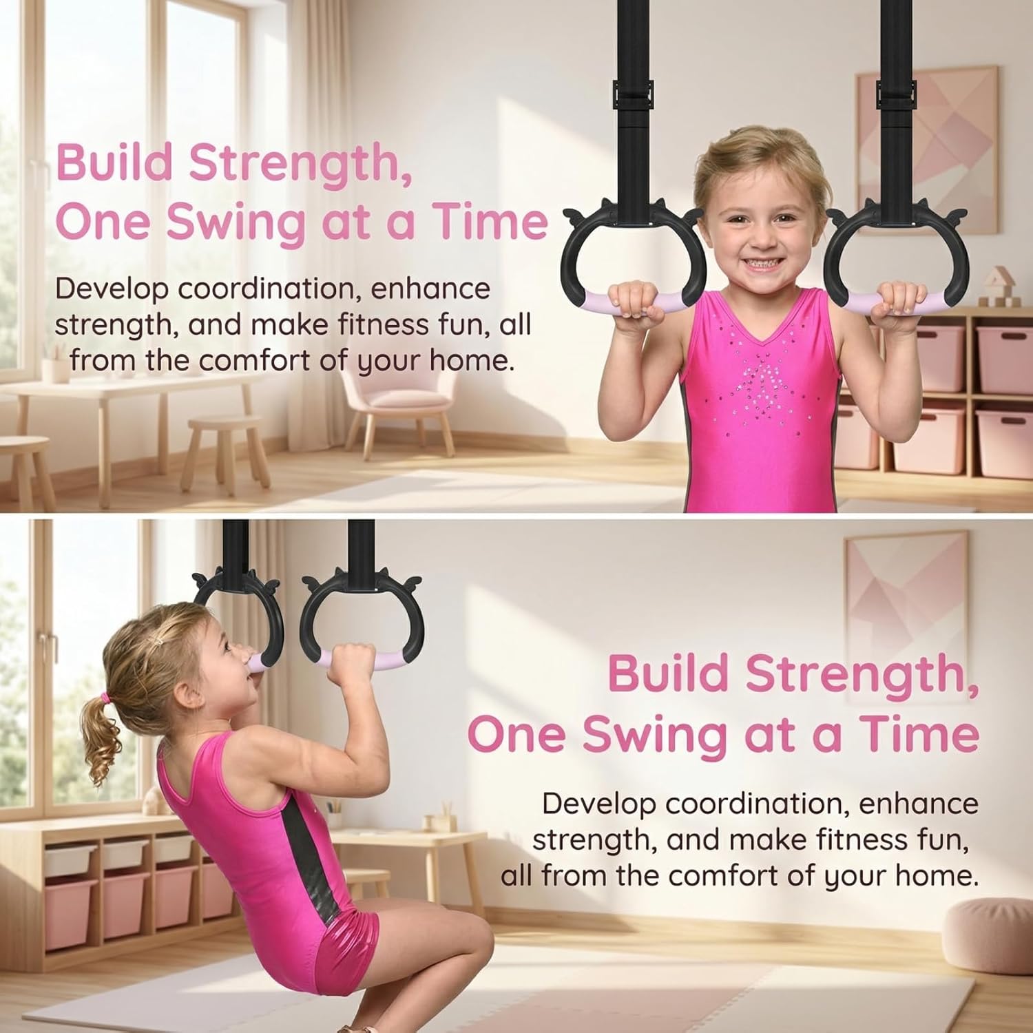 Gymnastics Rings, Children's Home Gym Equipment, Children's Adjustable Strap Strength Training Rings, Pulling Rings for Physical Training