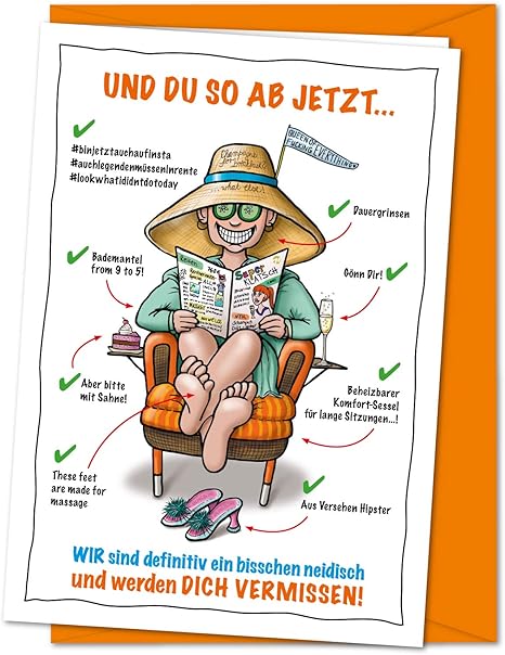 Freche XXL Karte Rente Kollegen zum Abschied einer Kollegin in