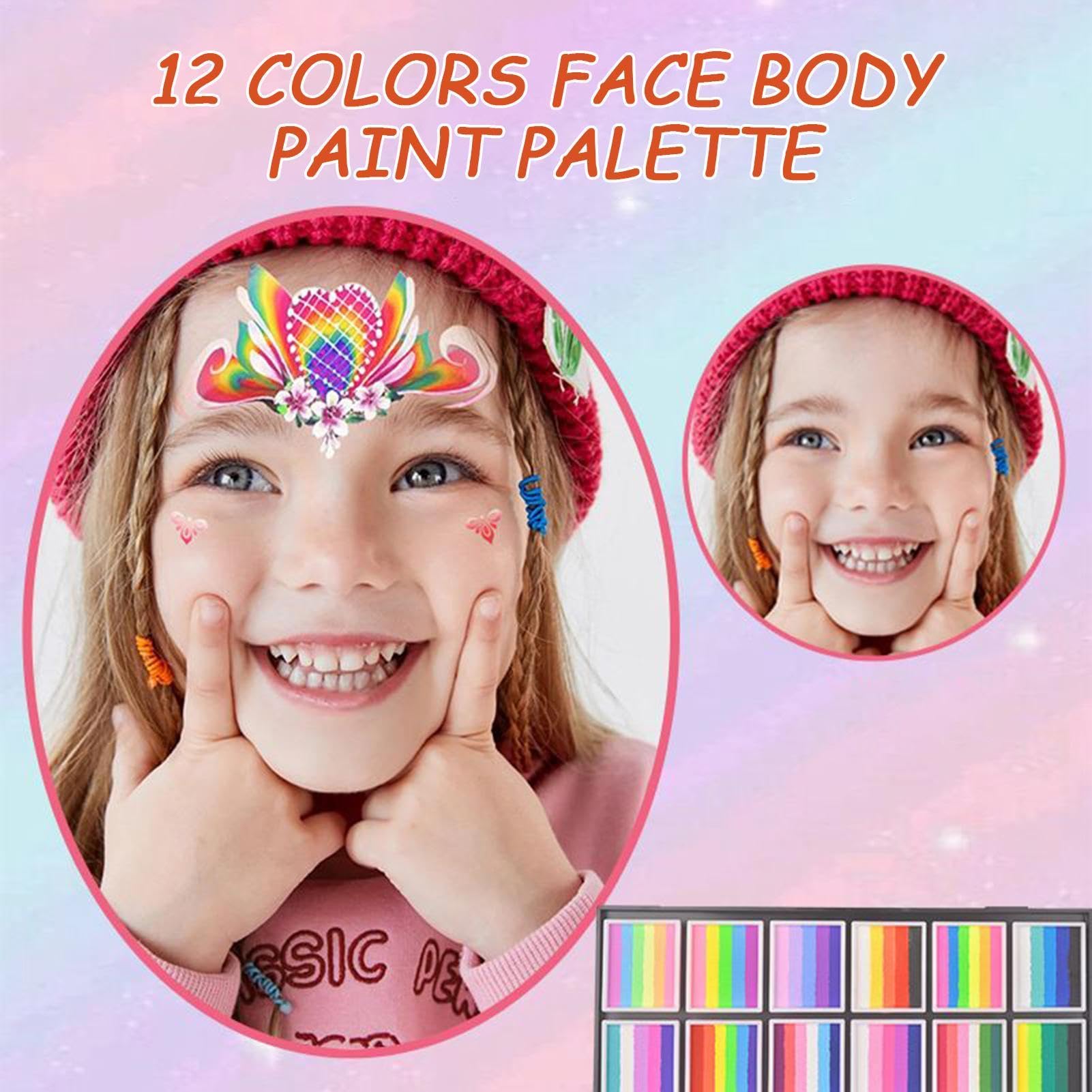 Kit di Pittura per il Viso 12 Colori in Pennarelli a Pennello da Trucco | Makeup Viso Per Halloween, Feste Per Bambini, Teatro, Cosplay, Carnevale, Donne E Ragazze, Spettacolo