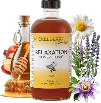 Mickelberry Gardens Relaxation Honey Tonic Natural Tension Relief & Sleep Support with Chamomile, Lavender & Organic Herbs 8 Oz