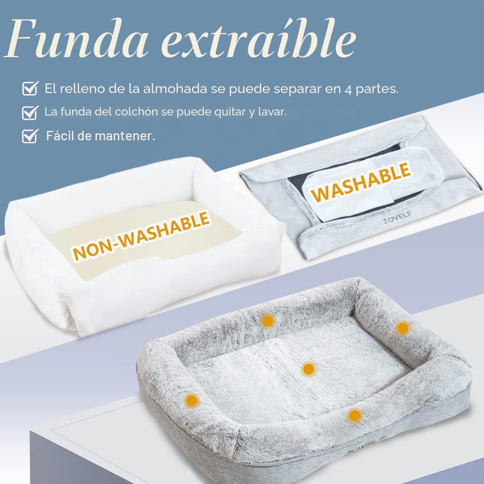JOYELF Memory Foam Cama Ortopédica Pequeña para Perros con Funda Lavable, Diseño Independiente con Forro Impermeable Gratis Incluido