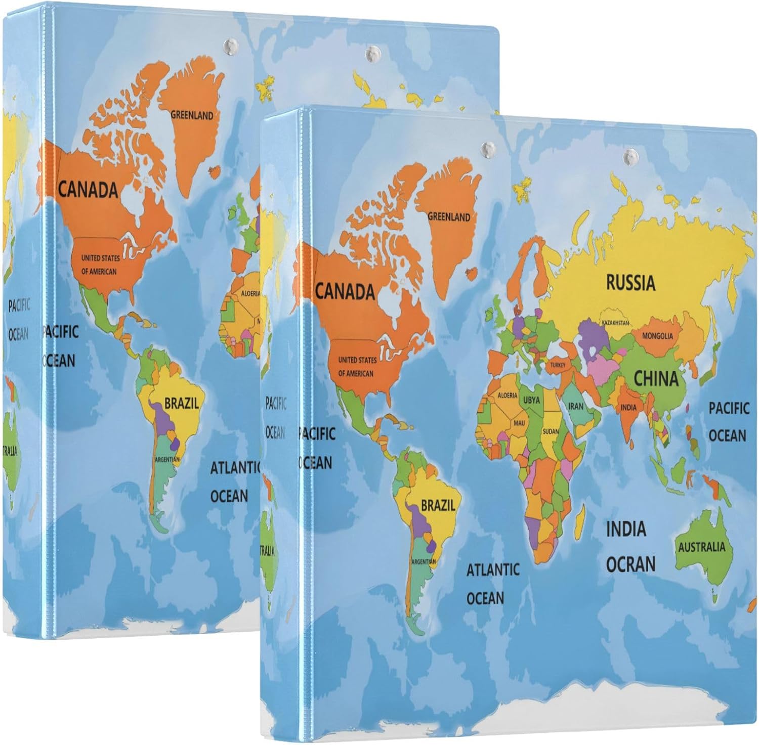 ALAZA 3 Ring Binder World Map Clipboard Round Ring Binder Holds 1.5 Inch Three Rings Binder Heavy Duty Binders for School Office Supplies, 1Pack