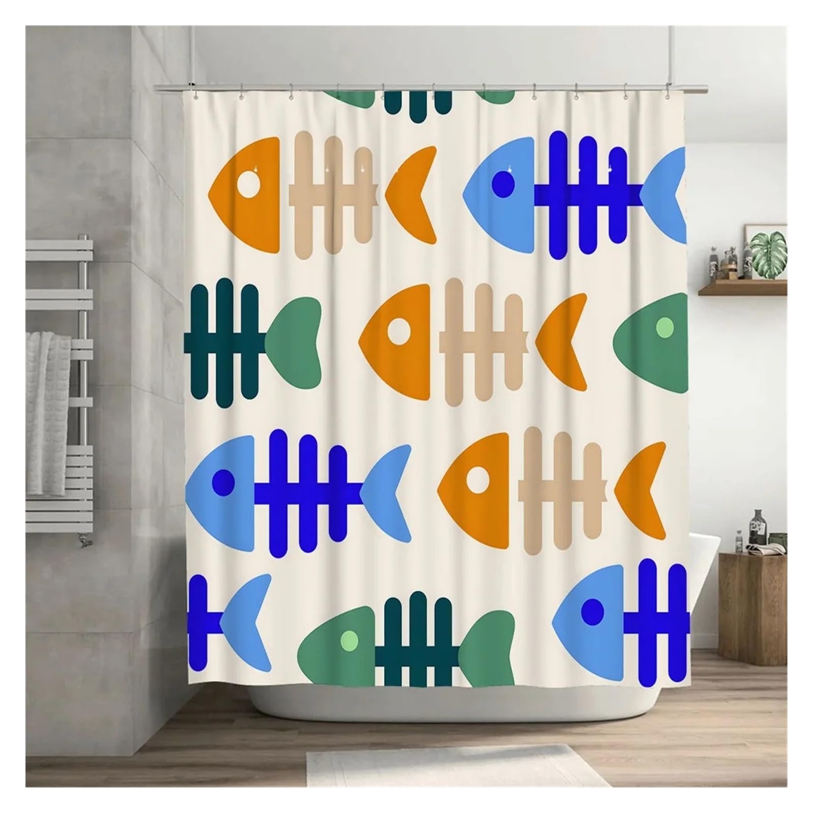 Cortina de Ducha con Estampado Animales, diseño Naranja y Azul, for decoración baño, Juego Accesorios for el hogar, 1 Unidad(180x180cm)