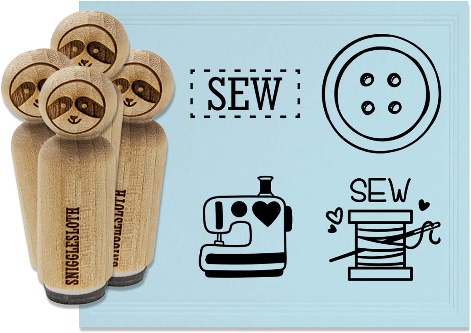 Sewing Sew Spool of Thread Machine Heart Button Rubber Stamp Set for Stamping Crafting Planners - 1-1/4 Inch Large