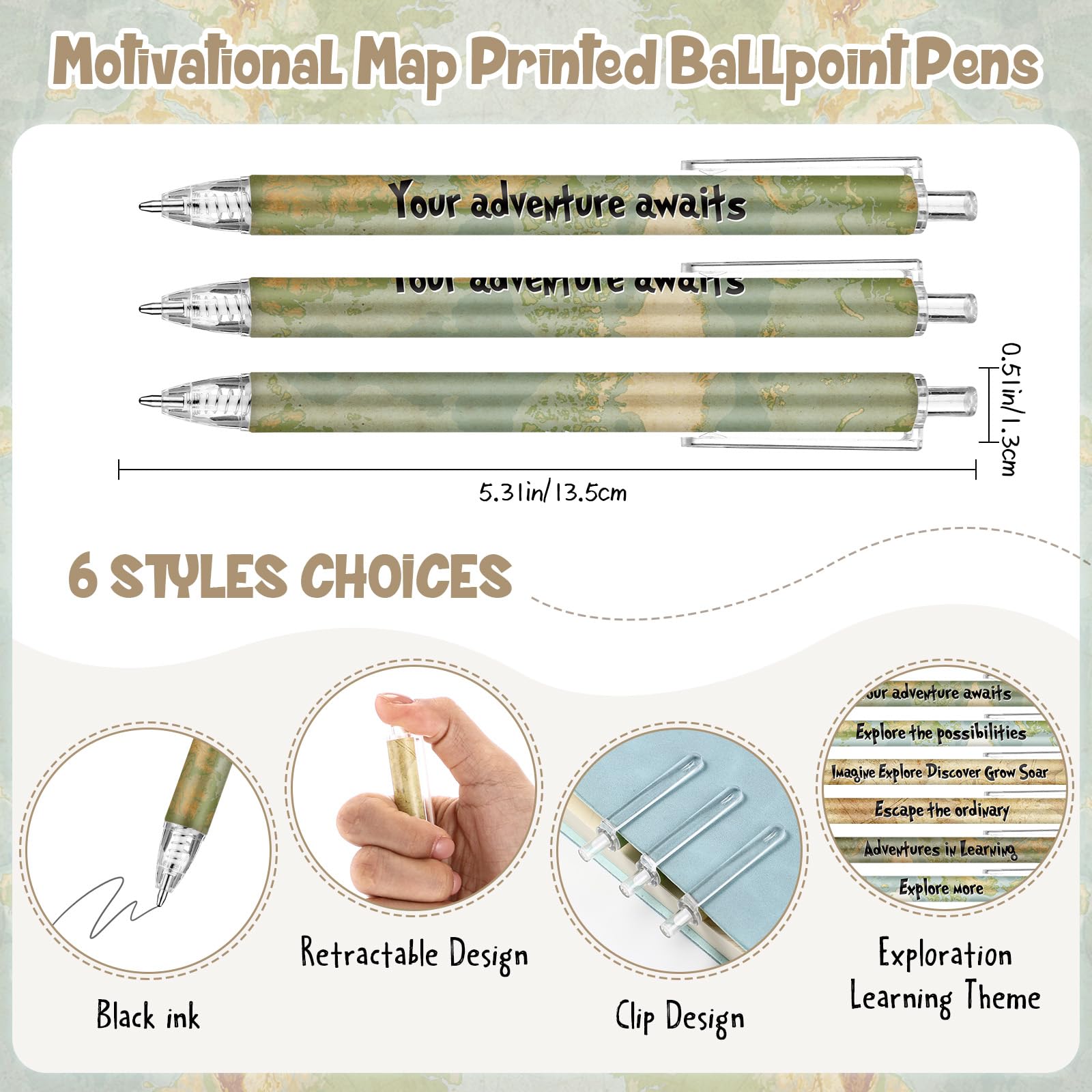 Sinload Długopis podróżny z mapą, 100 szt. z zakładką, prezenty z okazji powrotu do szkoły, inspirujące odkrywanie, nauka, przygoda, czeka, długopis podróżny, pierwszy dzień przyborów szkolnych