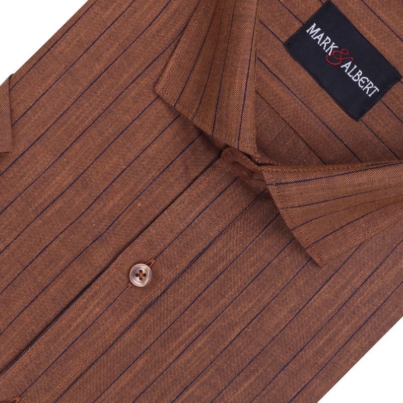 Image of MARK & ALBERT Men's Half Sleeve Cotton Linen Striped Shirt