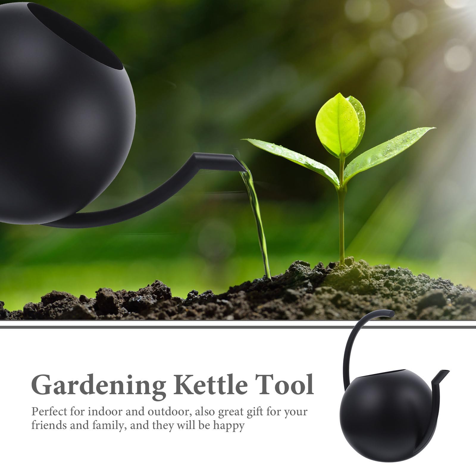 jojofuny Gießkanne Edelstahl 1 Liter mit Langem Ausguss Leichter Gartengießkessel für Zimmerpflanzen und Blumen Runder Griff Rostfrei Kompakt für Garten und Balkon