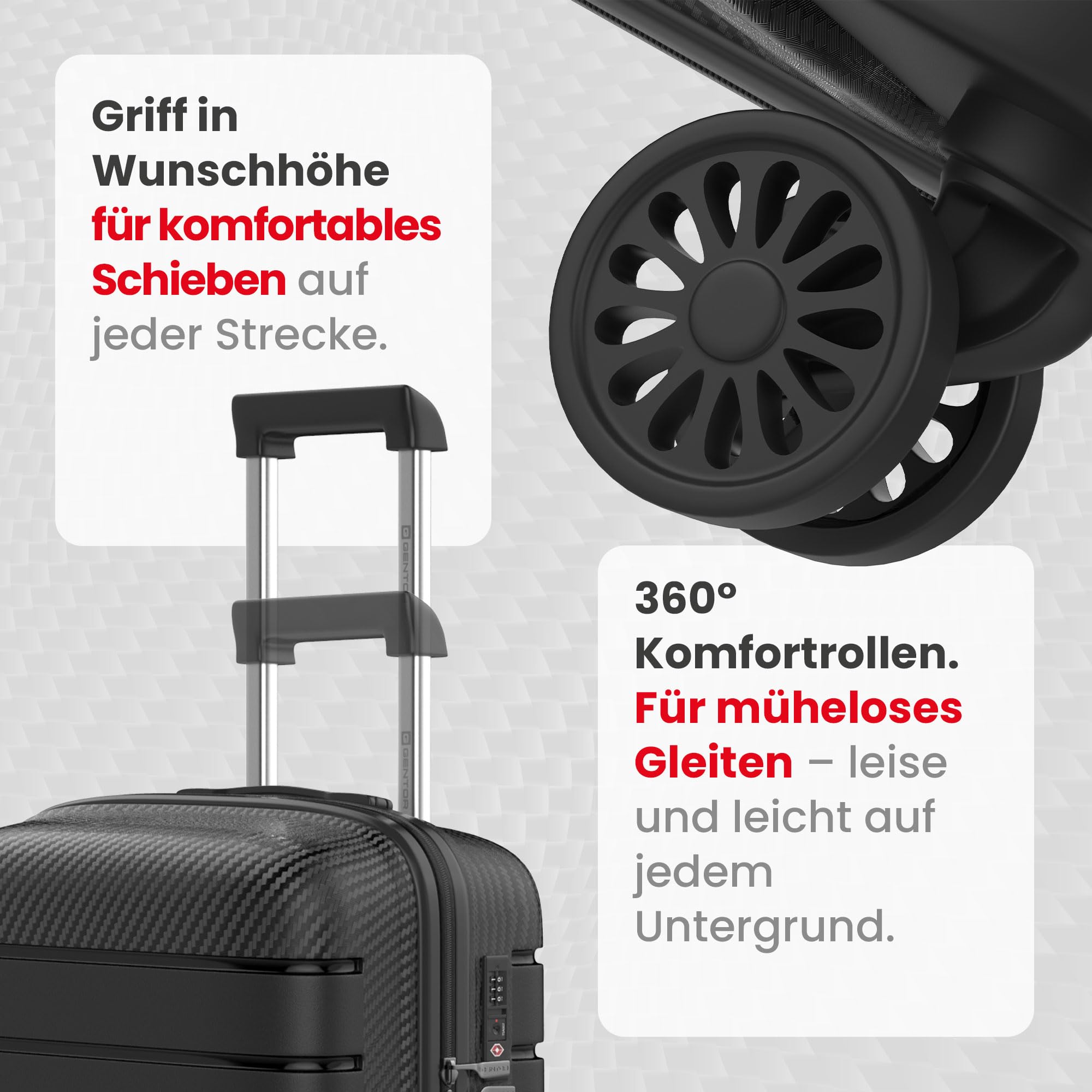 GENTOR Reisekoffer groß XL mit Rollen – Hartschalenkoffer 74x49x29 cm – Trolley Koffer mit TSA-Schloss, 4 Leise Rollen, Stabil & Leicht – Rollkoffer für Aufgabegepäck & Urlaub (Schwarz)