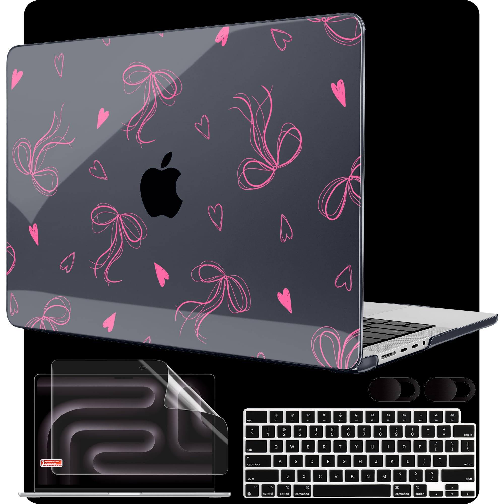 MEEgoodo Case for MacBook Pro 16 inch 2026 2024 2023 2021, Laptop Hard Shell Compatible with M5 M4 M3 M2 M1 Pro/Max Chip, Fit Model A3429/A3428/A3403/A3186/A2991/A2780/A2485, Ribbons Bow