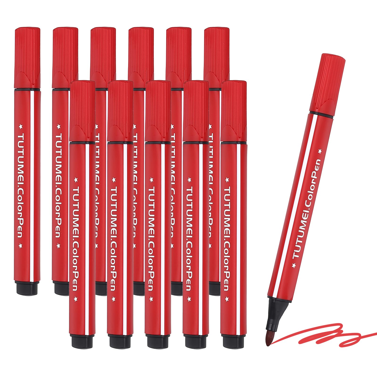 PATIKIL Rotuladores De Colores, Paquete De 12 Marcadores Lavables De Triángulo Rojo Para Dibujar Y Garabatear Fáciles De Limpiar Bolígrafos De Color Brillante Al Por Mayor