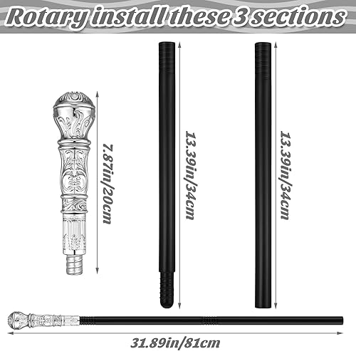 Miniatura 3 de Bencailor 3 piezas de bastón de proxeneta dorado y plateado para disfraz, bastón para caminar, accesorios elegantes de palo de mago egipcio, bastón