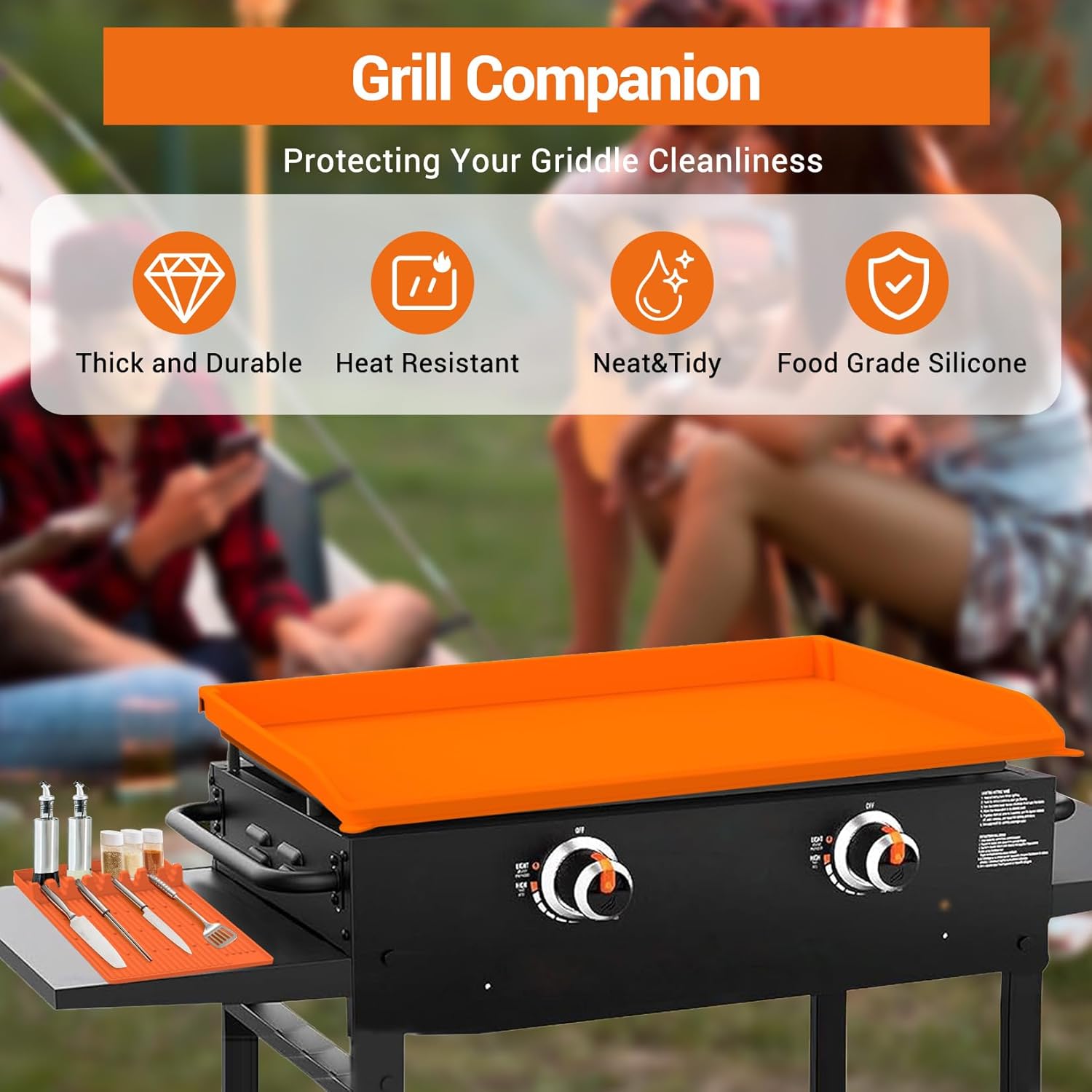 36-Inch Heavy-Duty Silicone Grill Cover - Waterproof, Oil-Resistant, Dirt-Proof with 16-Inch Accessory Lid for Outdoor BBQ Protection